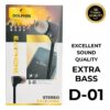 D-01 Handsfree with Super Bass, Elegant Design - High-Quality Sound for Music Lovers