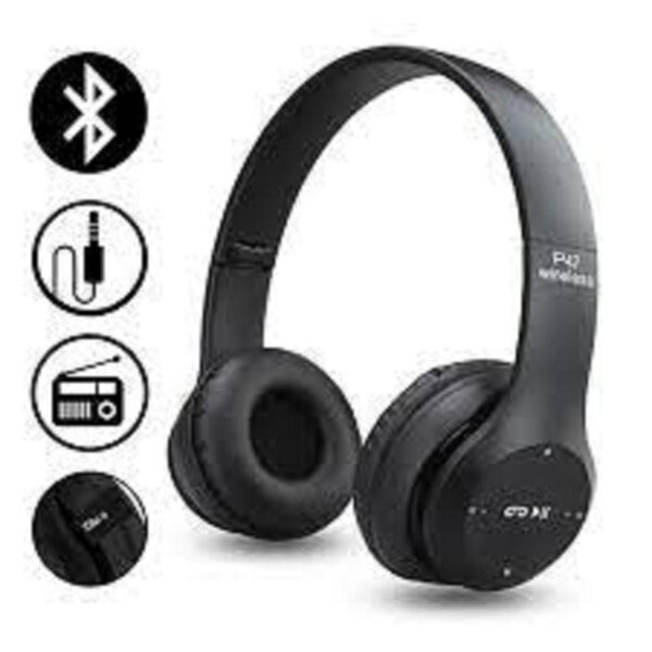 P47 Wireless Headphones, Bluetooth Foldable Headset with Microphone, Supports FM Radio and TF Card, Compatible with PC, TV, Smart Phones, and Tablets